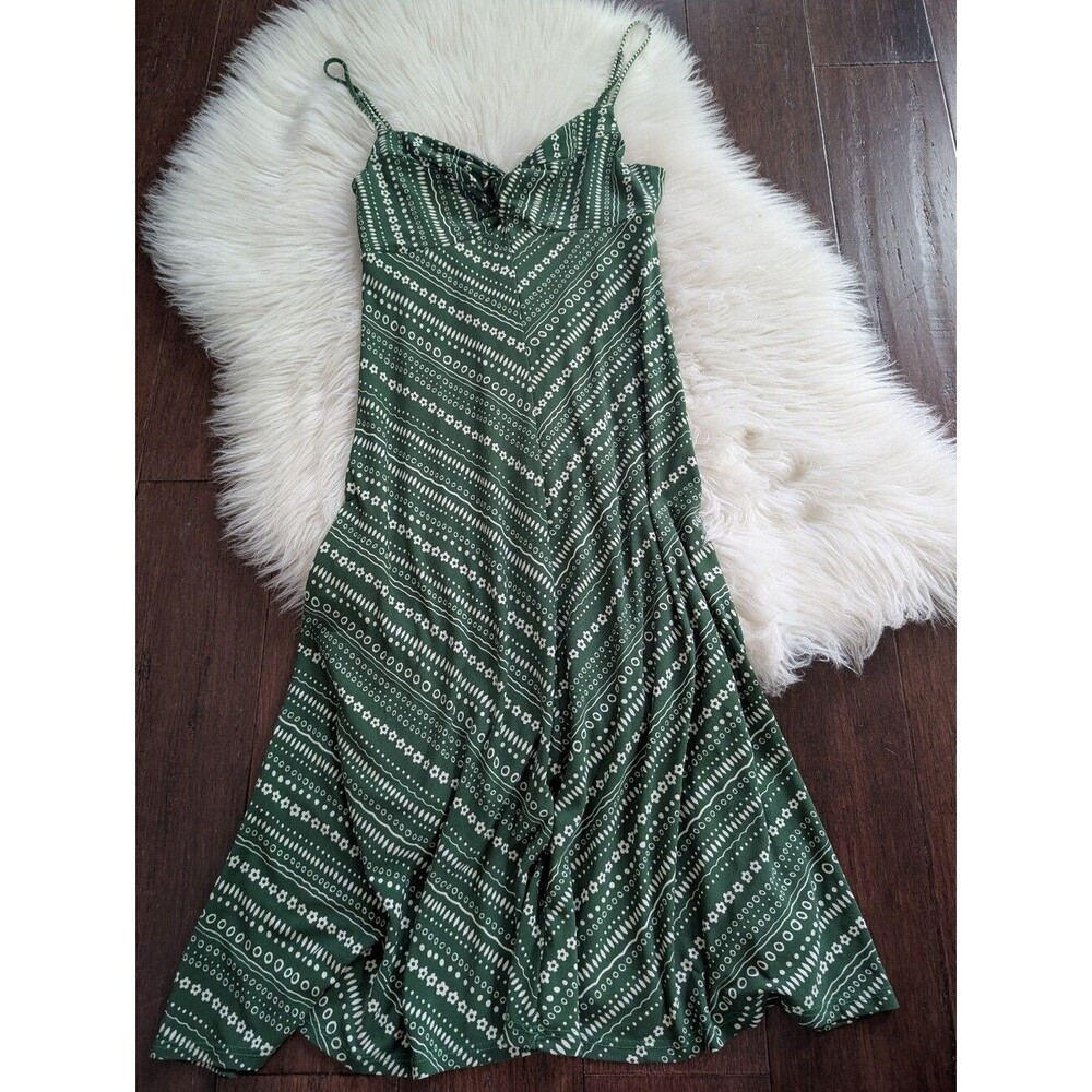 Vintage 90s Y2K Rubber Ducky Productions, Inc. Green Daisy Spaghetti Strap Dress